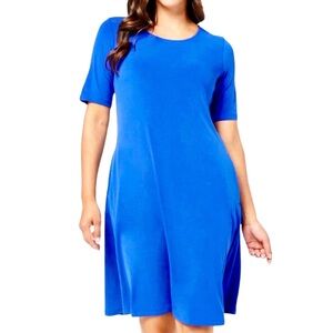 Susan Graver Cobalt Blue Short Sleeve Stretch Fit Flare Shift Shirt Dress Sz XL
